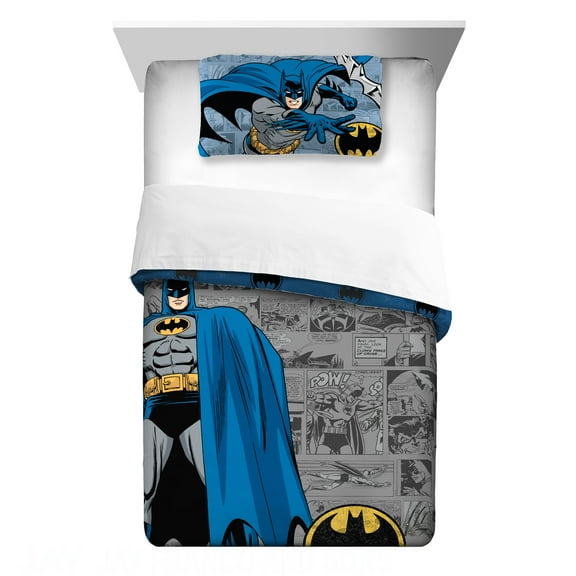 Batman Kids Comforter and Pillowcase, 2-Piece Set, Twin/Full, Reversible