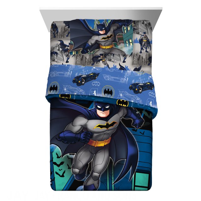 Batman Kids Twin Bed in a Bag, Comforter and Sheets, Blue, Warner Bros