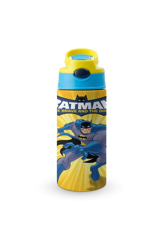 Batman Kids Water Bottle with Silicone Straw And Spill-Proof Lid, Stainless Steel Double-Wall Vacuum Insulated Water Bottles for Boys Girls