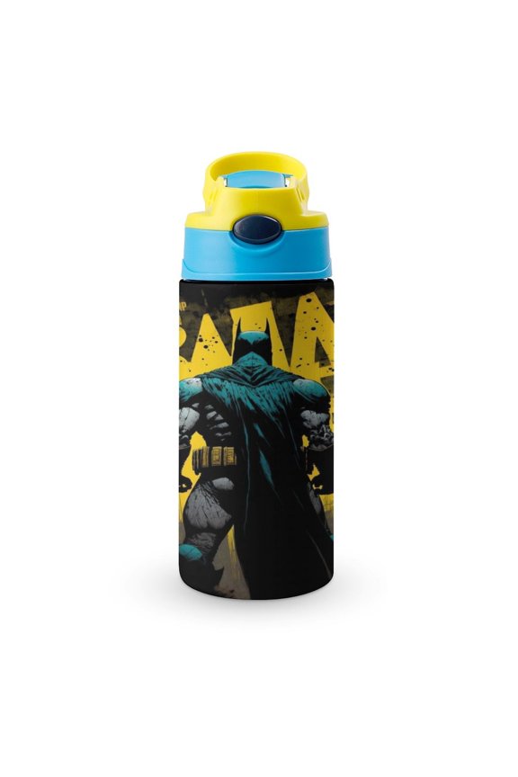 Batman Kids Water Bottle with Silicone Straw And Spill-Proof Lid, Stainless Steel Double-Wall Vacuum Insulated Water Bottles for Boys Girls
