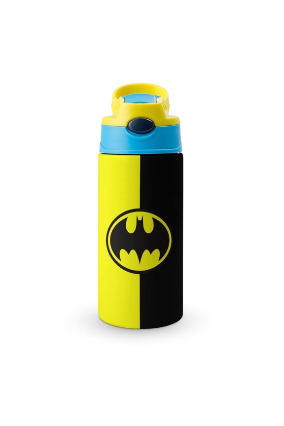 Batman Kids Water Bottle with Silicone Straw And Spill-Proof Lid, Stainless Steel Double-Wall Vacuum Insulated Water Bottles for Boys Girls