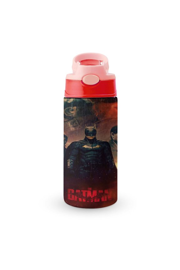 Batman Kids Water Bottle with Silicone Straw And Spill-Proof Lid, Stainless Steel Double-Wall Vacuum Insulated Water Bottles for Boys Girls