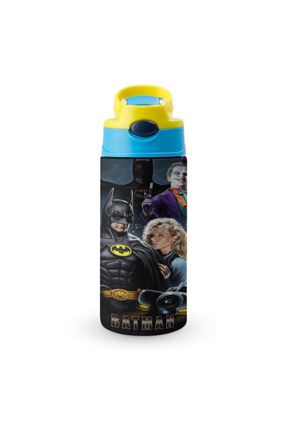 Batman Kids Water Bottle with Silicone Straw And Spill-Proof Lid, Stainless Steel Double-Wall Vacuum Insulated Water Bottles for Boys Girls
