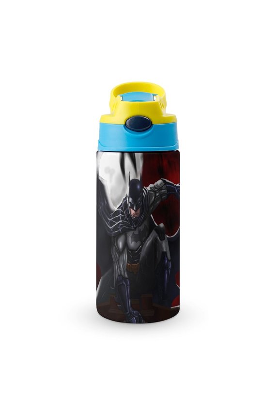 Batman Kids Water Bottle with Silicone Straw And Spill-Proof Lid, Stainless Steel Double-Wall Vacuum Insulated Water Bottles for Boys Girls