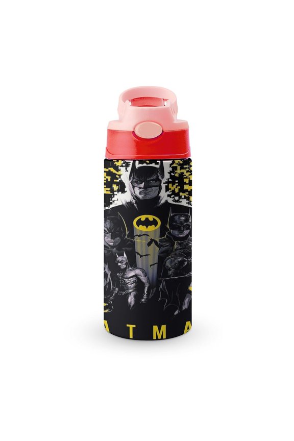 Batman Kids Water Bottle with Silicone Straw And Spill-Proof Lid, Stainless Steel Double-Wall Vacuum Insulated Water Bottles for Boys Girls