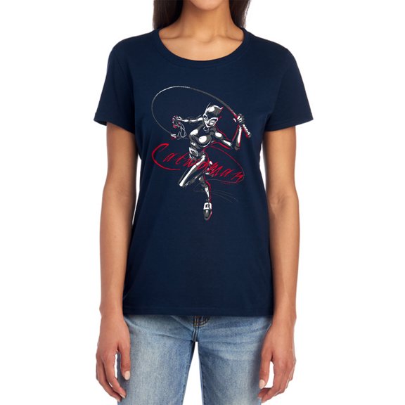 Batman Kitten with A Whip Women's T Shirt, Navy, 2X-Large