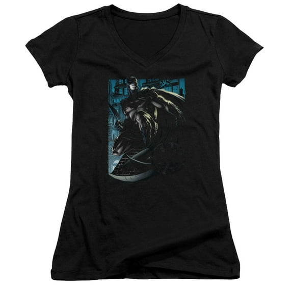 Batman Knight Falls In Gotham Junior Women's T-Shirt V-Neck Black