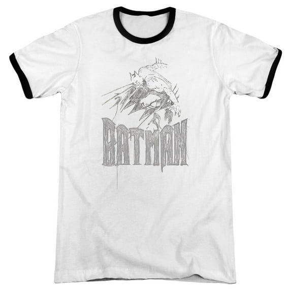 Batman Knight Sketch Adult Ringer T-Shirt White Black