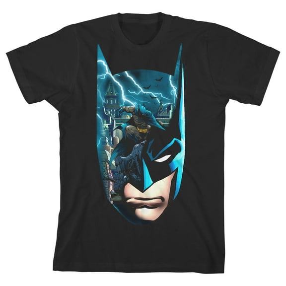 Batman Lightning Mask Graphics Trap Toddler Boy's Black T-shirt-2T