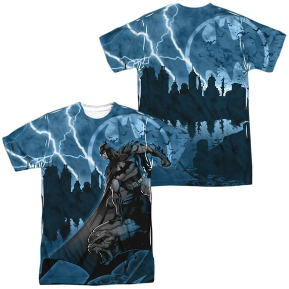 Batman Lightning Strikes Unisex Adult Sublimated Costume T Shirt (Front/Back), Medium Multicolor