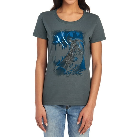 Batman Lightning Strikes Women's T Shirt, Charcoal, Medium