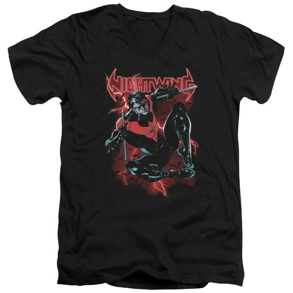 Batman Lightwing S/S Adult V-Neck T-Shirt 30/1 T-Shirt Black