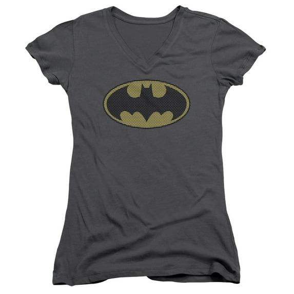 Batman Little Logos Junior Women's T-Shirt V-Neck Charcoal