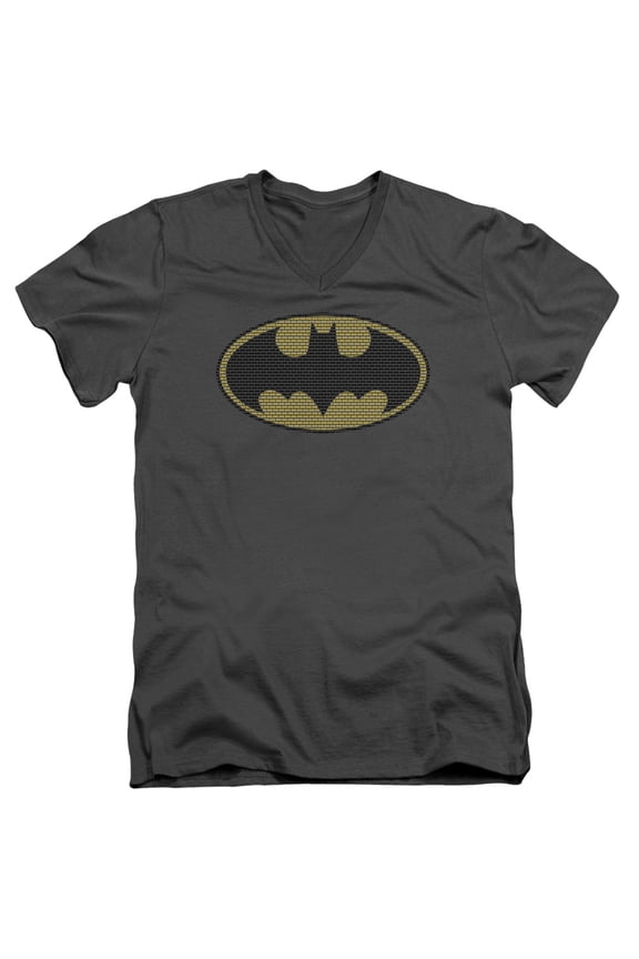 Batman Little Logos S/S Adult V-Neck T-Shirt Charcoal