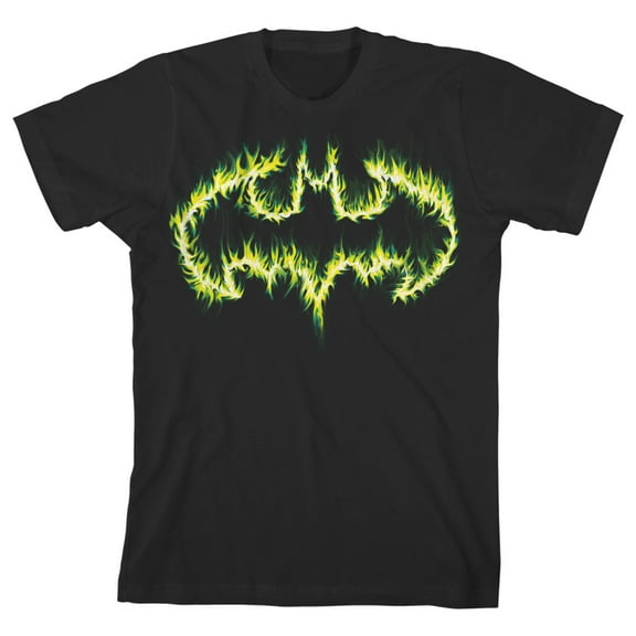 Batman Logo Fiery Bat Signal Boys' Black Short-Sleeve T-Shirt-XL