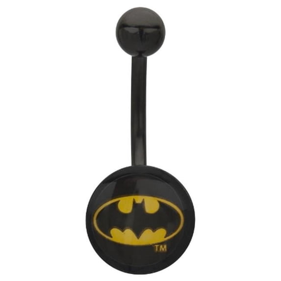 Batman Logo Fixed 316L Stainless Steel Navel Charm, Black