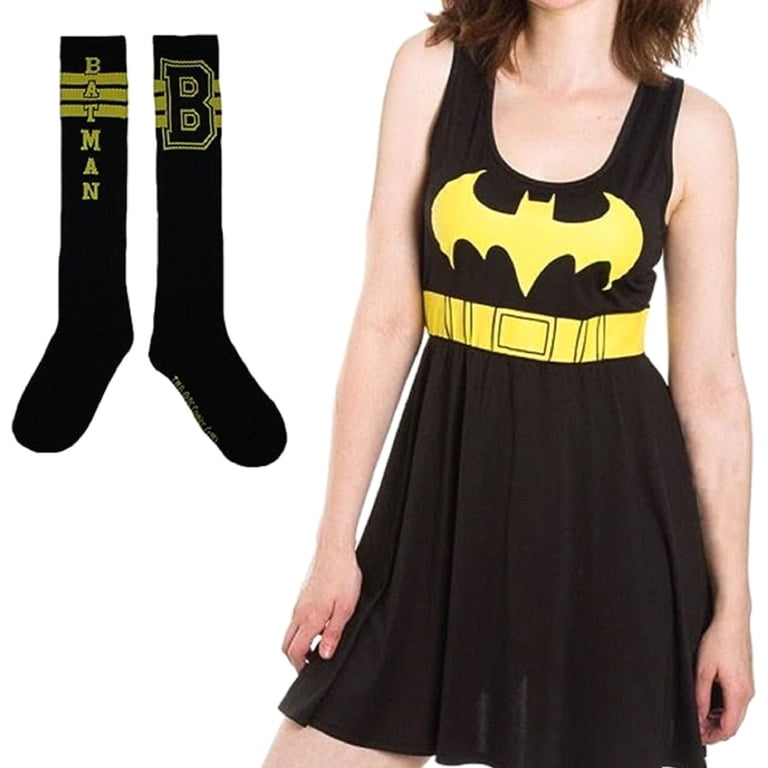 Batman Logo Junior Women's Tank Dress with Knee High Socks - Small