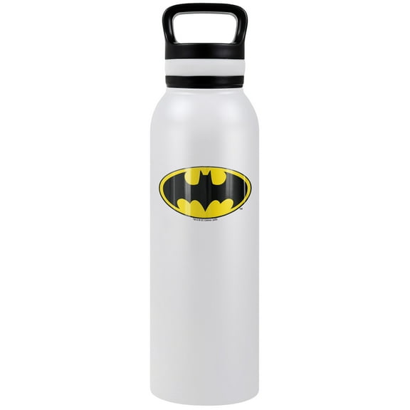 Batman - Logo Official Batman Classic Logo 24 oz Insulated Canteen Water Bottle, Leak Resistant, Vacuum Insulated Stainless Steel with Loop Cap, White