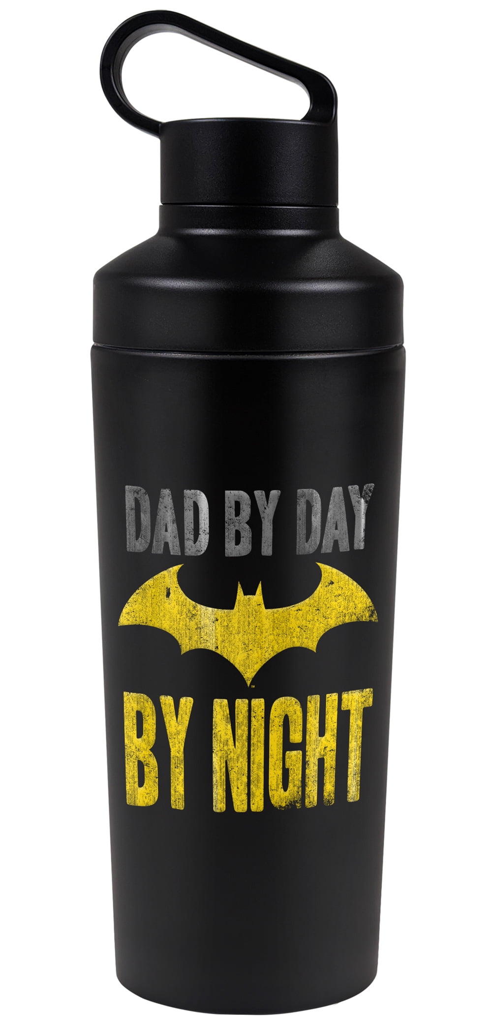 Batman - Logo Official Dad By Day 18 oz Insulated Water Bottle, Leak Resistant, Vacuum Insulated Stainless Steel with 2-in-1 Loop Cap