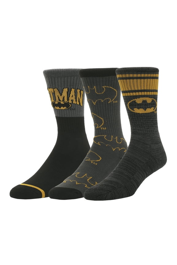 Batman Logo Play Mens Athletic Crew Socks 3 Pack