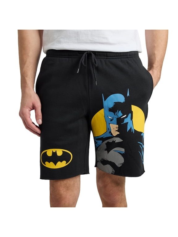 Batman Logo & Pose Men's Black Cotton Fleece Lounge Shorts -XL