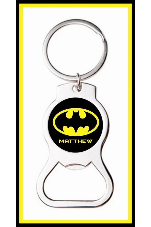 Batman Logo W/ Name Custom Bottle Opener Keychain Key Ring Stocking Stuffer Gift