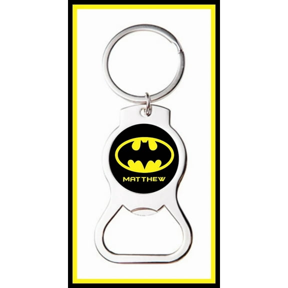 Batman Logo W/ Name Custom Bottle Opener Keychain Key Ring Stocking Stuffer Gift