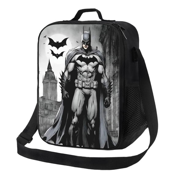Batman Lunch Bags Adorable Reusable Insulated Lunch Boxes with Shoulder Strap, Cooler Tote Bag for Work Picnic School Travel Hiking Beach or Fishing