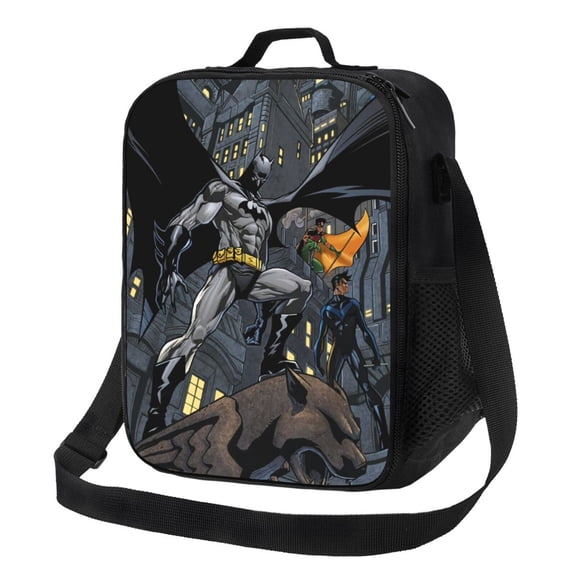 Batman Lunch Bags Adorable Reusable Insulated Lunch Boxes with Shoulder Strap, Cooler Tote Bag for Work Picnic School Travel Hiking Beach or Fishing
