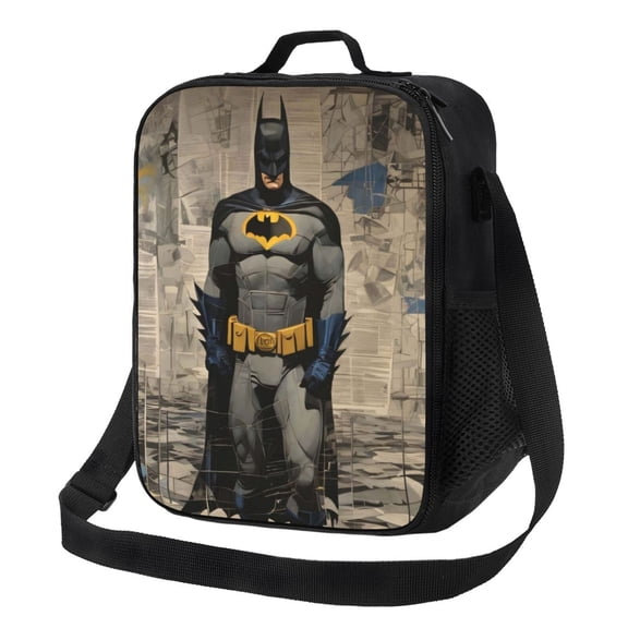 Batman Lunch Bags Adorable Reusable Insulated Lunch Boxes with Shoulder Strap, Cooler Tote Bag for Work Picnic School Travel Hiking Beach or Fishing