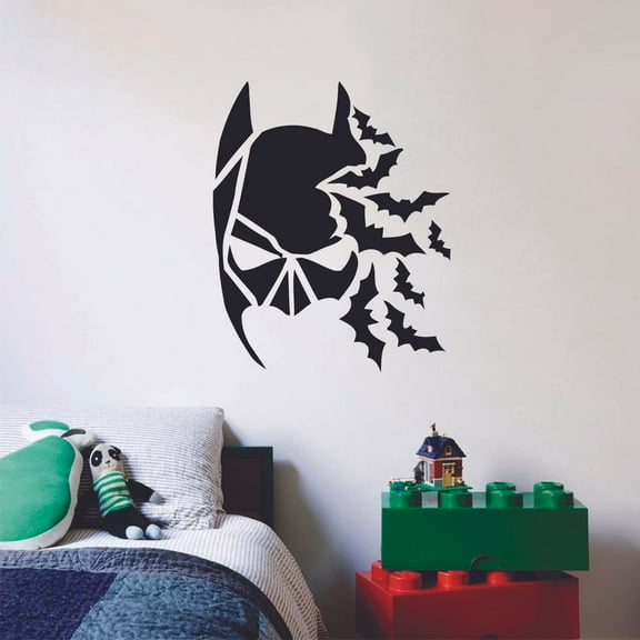 Batman Mask Bats Silhouette Drawing Design Boys Decoration Vinyl Wall Art Wall Sticker Wall Decal Design Home Wall Room Décor For Kids Room Boys Nursery Infant Toddler Room Design (40x40 inch)