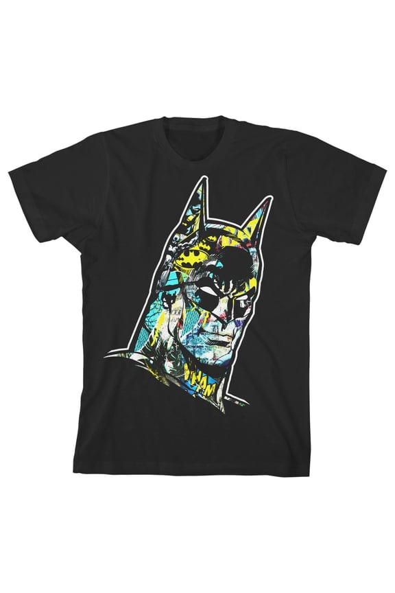 Batman Mask Graphic Trap Boy's Black T-shirt-XS