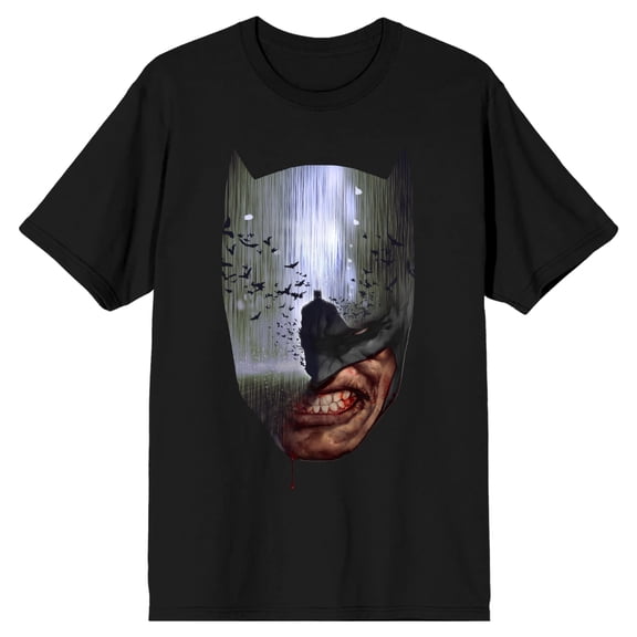 Batman Mask Mirror Image Men's Black T-shirt-Large