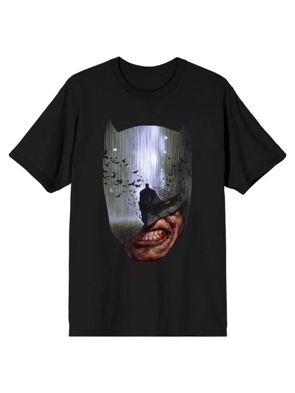 Batman Mask Mirror Image Men's Black T-shirt-Large