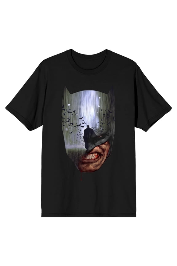Batman Mask Mirror Image Men's Black T-shirt-Large