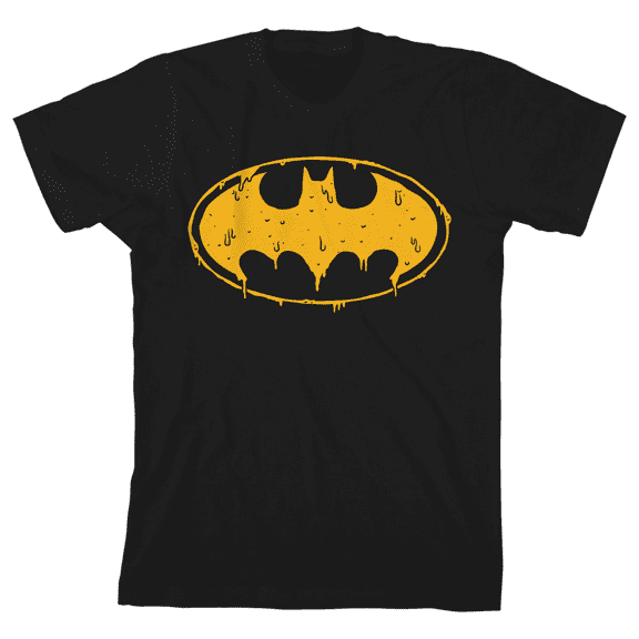 Batman Melting Bat Signal Youth Black Short Sleeve Crew Neck Tee-XL