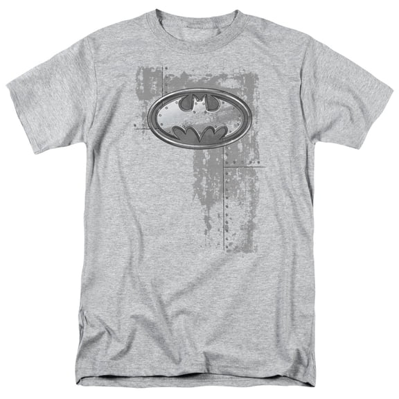 Batman Men's  Rivited Metal Logo T-shirt Gray