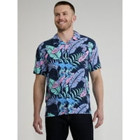 Batman Men's Floral Graphic Button-Up Resort Shirt (Navy)