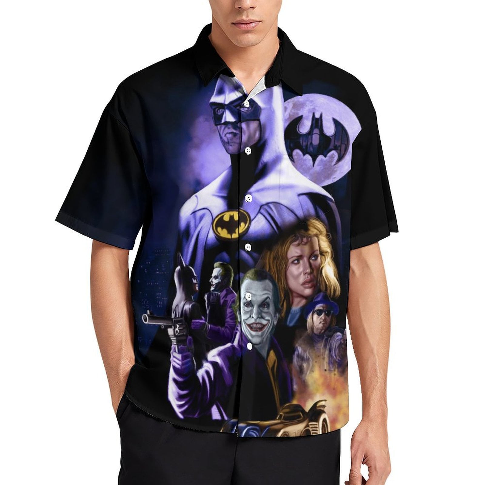 Superheroes Batman Short Sleeve Button-Down Hawaiian Shirt - Unisex Polyester