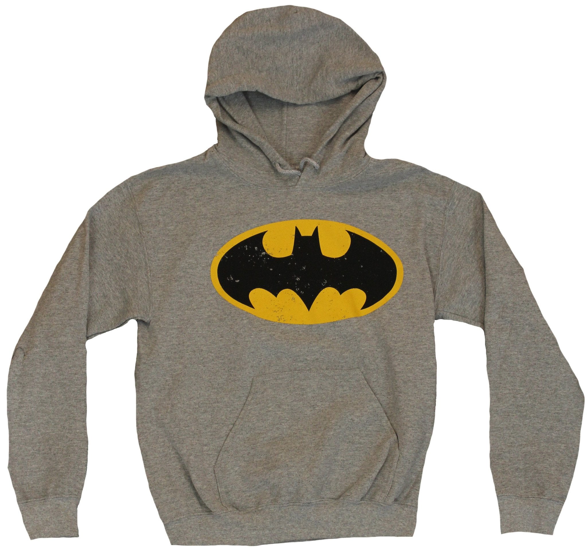 DC Comics Brandclub Batman Mens Hoodie Sweatshirt Classic Distressed Yellow Oval Bat Symbol Small