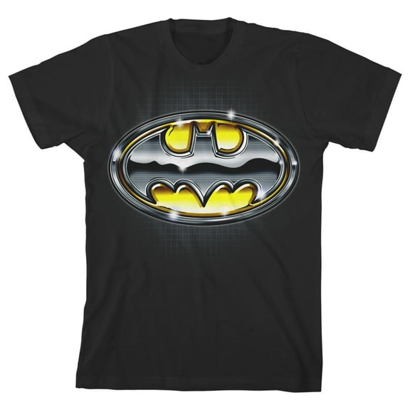 Batman Metallic Emblem Boy's Black Short-Sleeve T-shirt-M