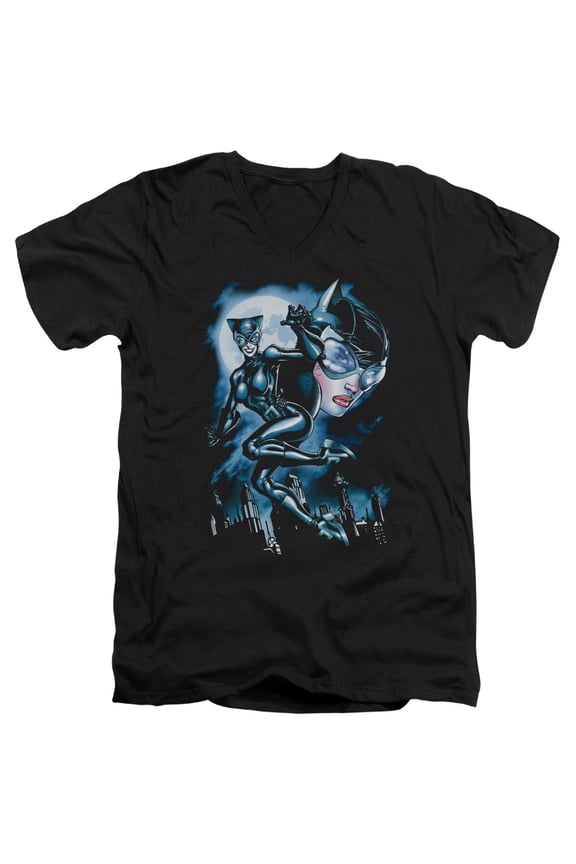Batman Moonlight Cat S/S Adult V-Neck T-Shirt Black