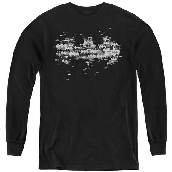 Batman Multi Bat Logo Kids Long Sleeve T Shirt (Small) for Youth Boys and Girls, Black