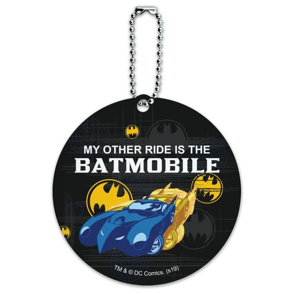 Batman My Other Ride Batmobile Round Luggage ID Tag Card Suitcase Carry-On