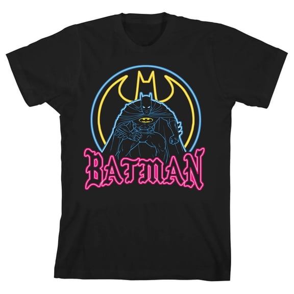 Batman Neon Batman and Signal Boy's Black T-shirt-L