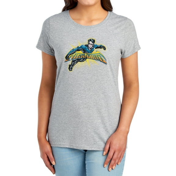 Batman Nightwing Burst Women's T Shirt, Athletic Heather, 2X-Large