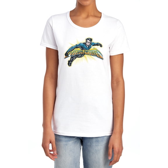 Batman Nightwing Burst Women's T Shirt, White, 2X-Large