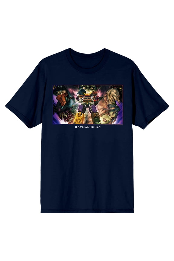 Batman Ninja Characters Men's Navy Blue Graphic Tee-XL