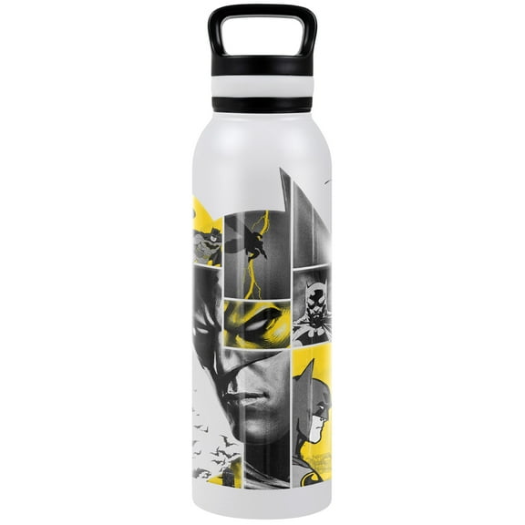 Batman Official 80 Years Bat Panels 24 oz Insulated Canteen Water Bottle, Leak Resistant, Vacuum Insulated Stainless Steel with Loop Cap, White