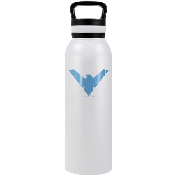 Batman Official Batman Nightwing Logo Pattern 24 oz Insulated Canteen Water Bottle, Leak Resistant, Vacuum Insulated Stainless Steel with Loop Cap, White